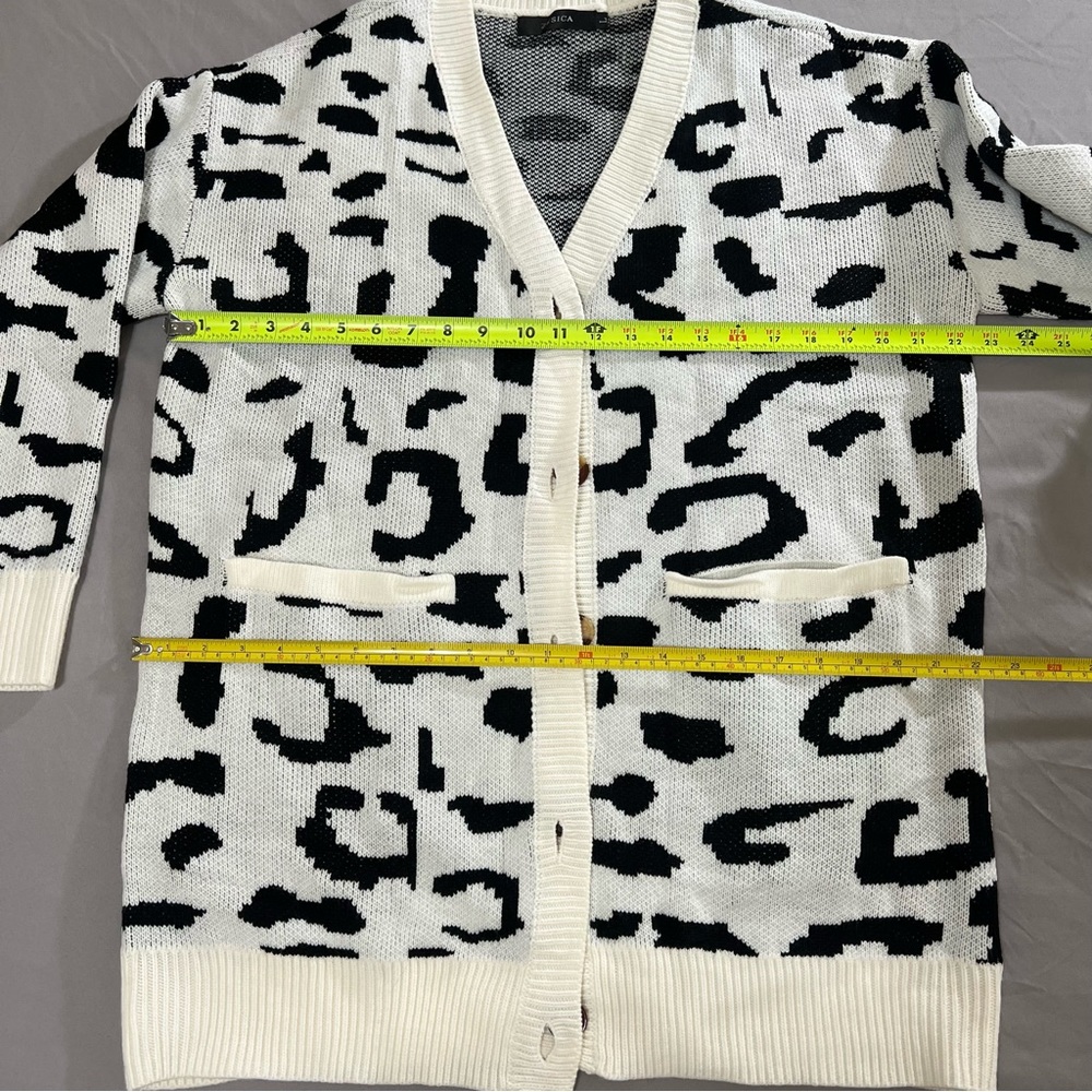 ZESICA Leopard Black N White Print Knitted Cardigan Long sleeves Size L - Picture 14 of 16